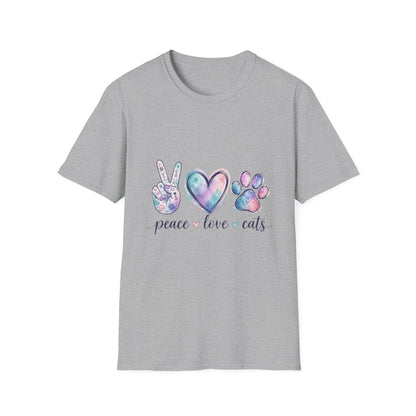 Peace Love Cats T-Shirt — Watercolor Paw & Peace Sign Tee for Cat Lovers