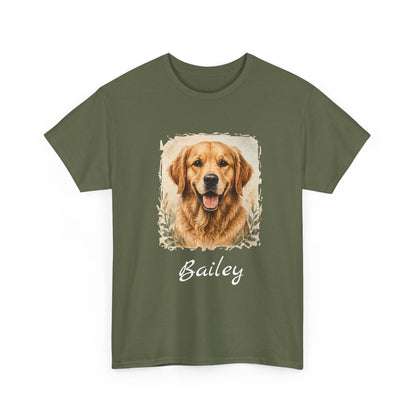 Golden Retriever Portrait Tee — Personalized “Bailey” Dog Photo T‑Shirt