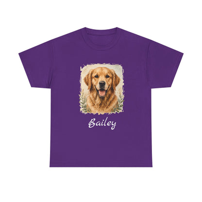 Golden Retriever Portrait Tee — Personalized “Bailey” Dog Photo T‑Shirt