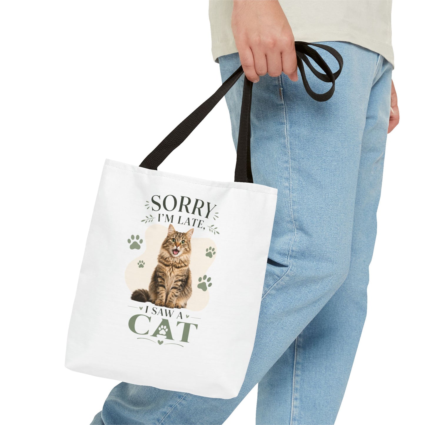 Sorry I’m Late I Saw a Cat Tote Bag – Cute Cat Lover Reusable Bag