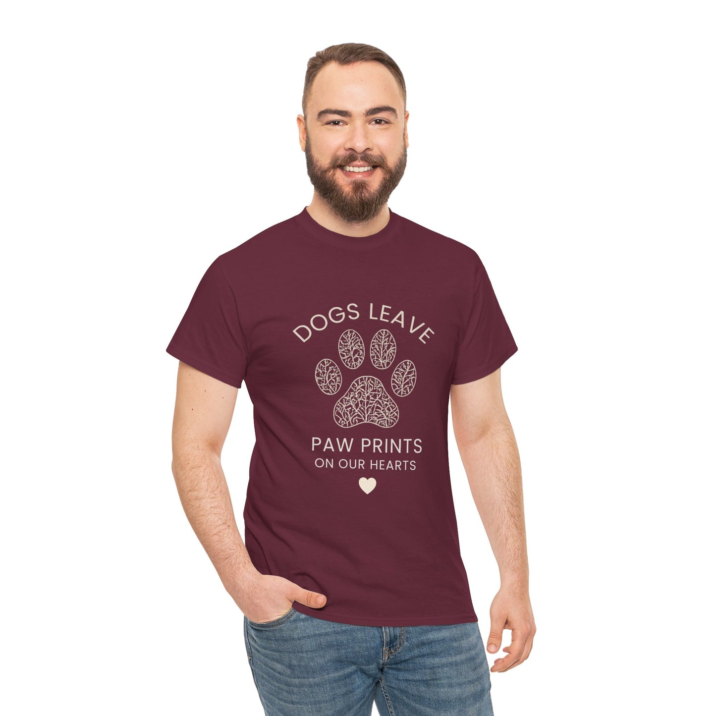 Dog Paw Prints Memorial T-Shirt — "Dogs Leave Paw Prints on Our Hearts"