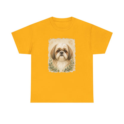 Shih Tzu Portrait Tee - Vintage Floral Dog Lover T-Shirt