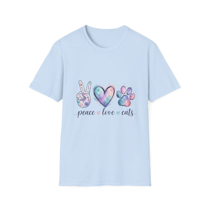Peace Love Cats T-Shirt — Watercolor Paw & Peace Sign Tee for Cat Lovers