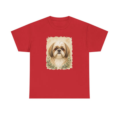 Shih Tzu Portrait Tee - Vintage Floral Dog Lover T-Shirt