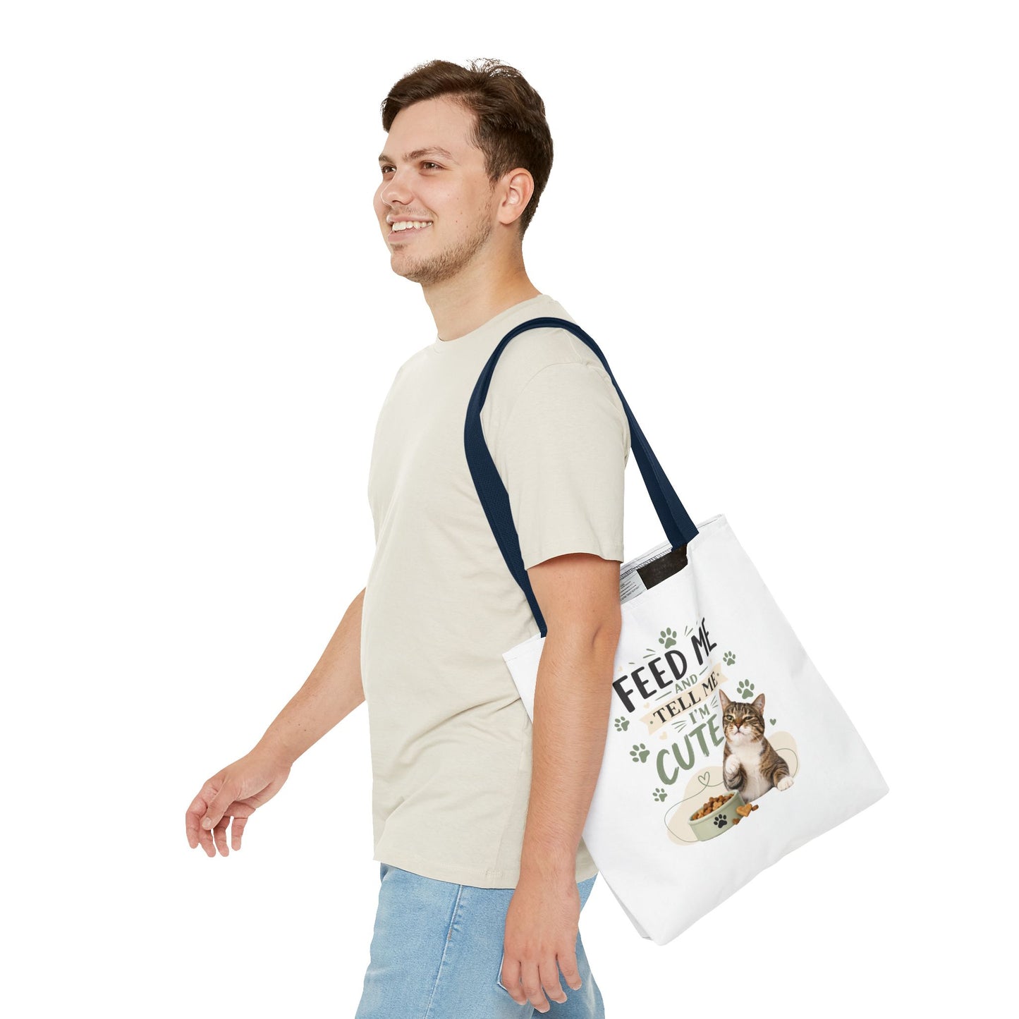 Cat Tote Bag — "Feed Me and Tell Me I'm Cute" Cute Cat Canvas Shopper