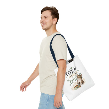 Cat Tote Bag — "Feed Me and Tell Me I'm Cute" Cute Cat Canvas Shopper