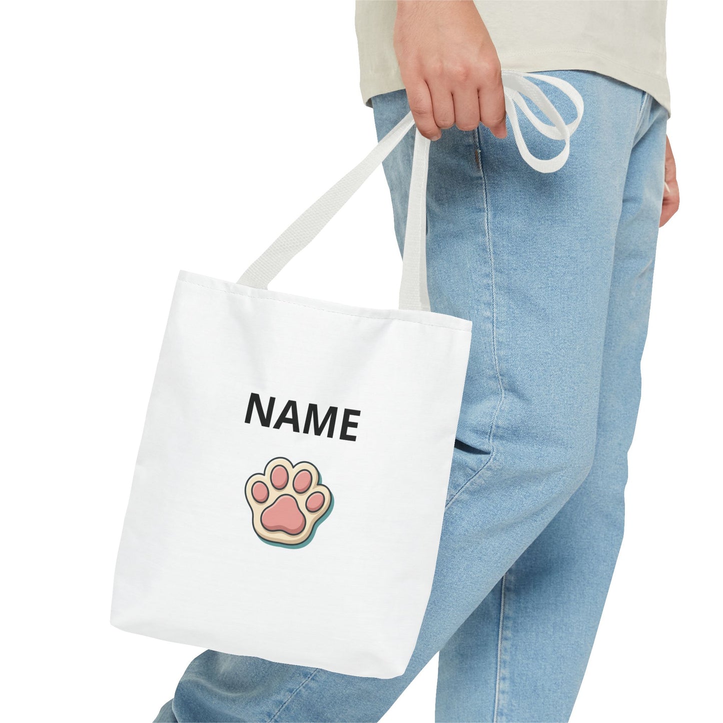 Personalized Cat Paw Tote Bag — Custom Name Cute Kitten Print