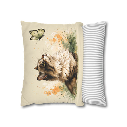 Floral Tabby Cat & Butterfly Decorative Pillowcase