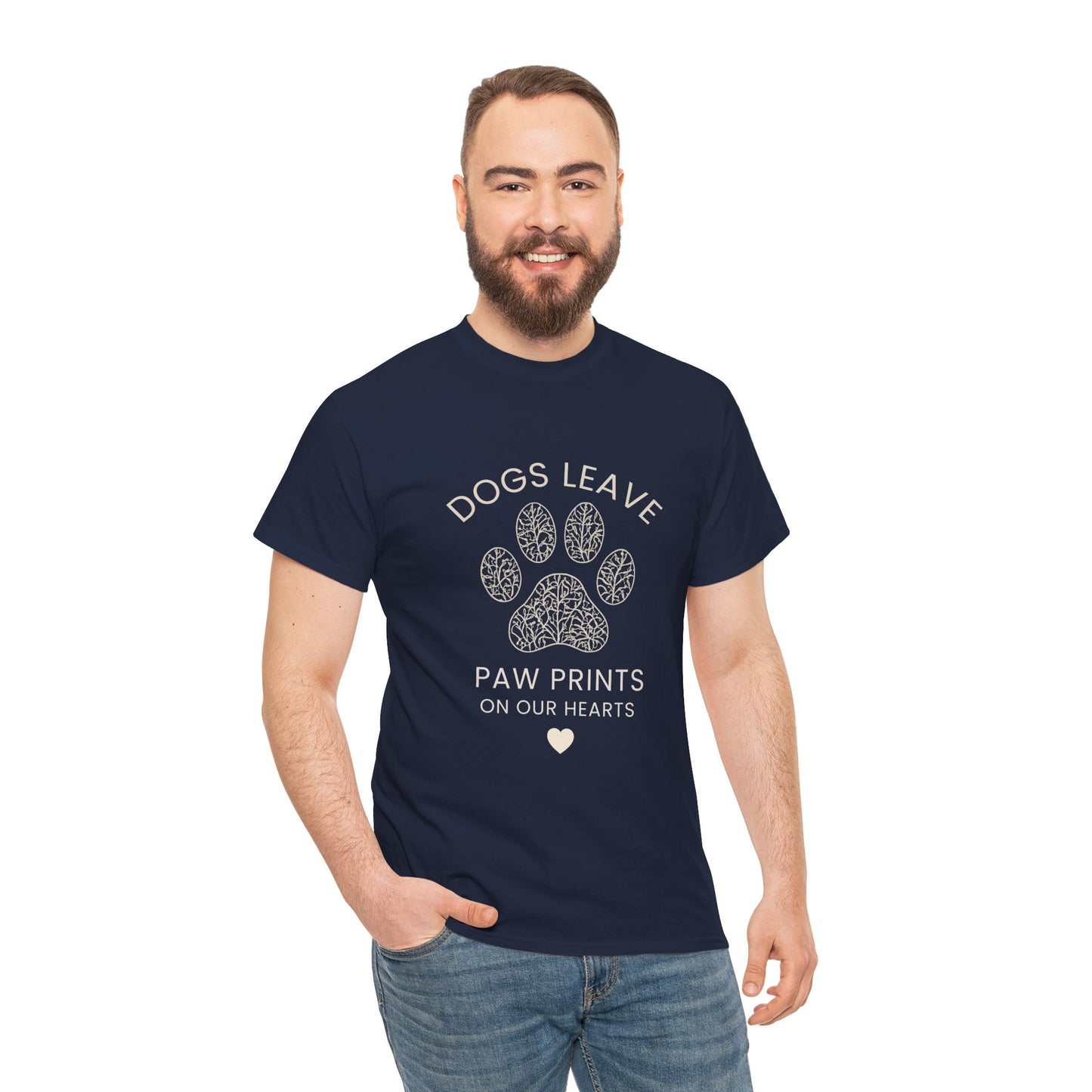 Dog Paw Prints Memorial T-Shirt — "Dogs Leave Paw Prints on Our Hearts"