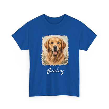 Golden Retriever Portrait Tee — Personalized “Bailey” Dog Photo T‑Shirt