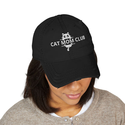 Cat Mom Club Distressed Dad Hat — Embroidered Vintage Baseball Cap
