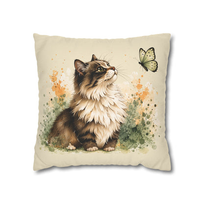 Floral Tabby Cat & Butterfly Decorative Pillowcase