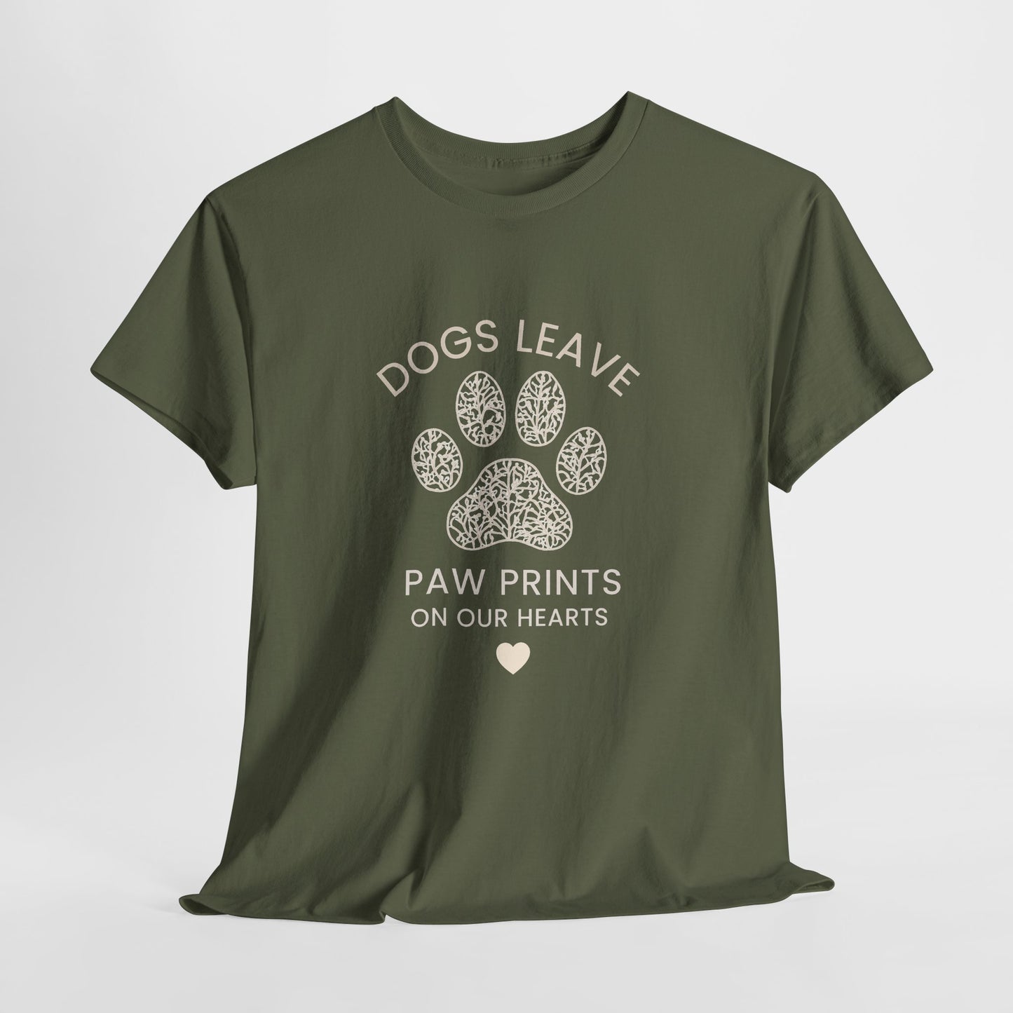 Dog Paw Prints Memorial T-Shirt — "Dogs Leave Paw Prints on Our Hearts"