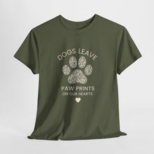 Dog Paw Prints Memorial T-Shirt — "Dogs Leave Paw Prints on Our Hearts"