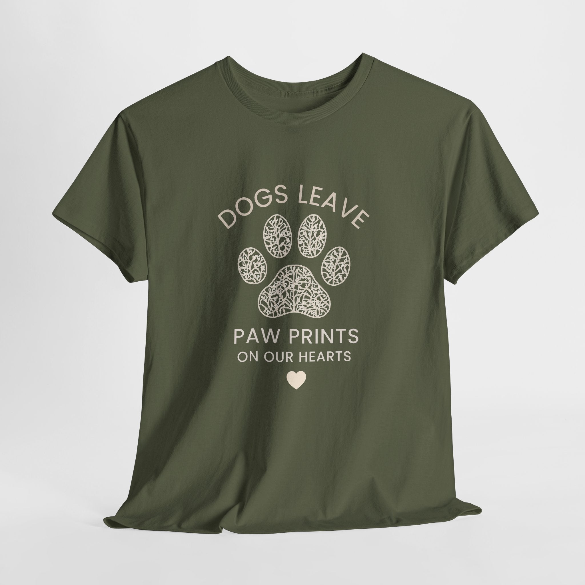 Dog Paw Prints Memorial T-Shirt — "Dogs Leave Paw Prints on Our Hearts"