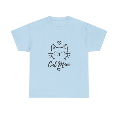 Cat Mom T-Shirt — Cute Heart Cat Graphic Tee for Cat Lovers