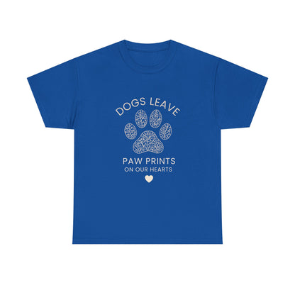Dog Paw Prints Memorial T-Shirt — "Dogs Leave Paw Prints on Our Hearts"