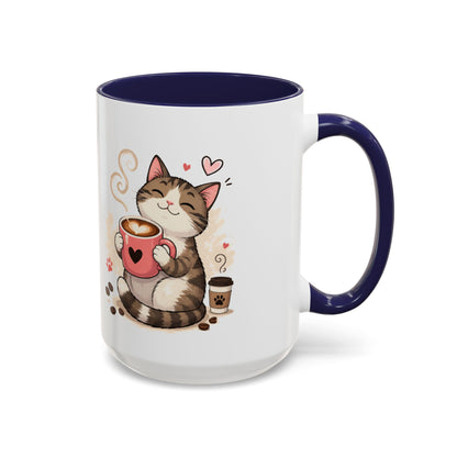 Cat Coffee Mug — "Cat & Coffee" Cute Kitty Design, 11/15oz Accent Ceramic Mug
