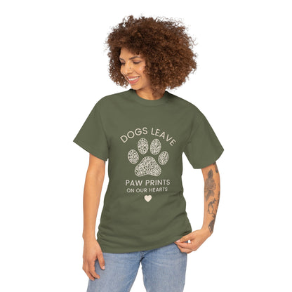 Dog Paw Prints Memorial T-Shirt — "Dogs Leave Paw Prints on Our Hearts"