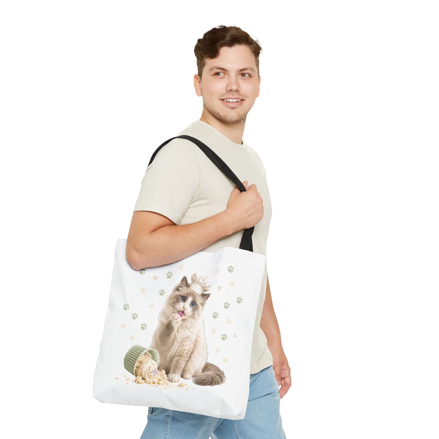 Cute Ragdoll Cat Tote Bag — Floral Crown Kitty with Spilled Popcorn All-Over Print
