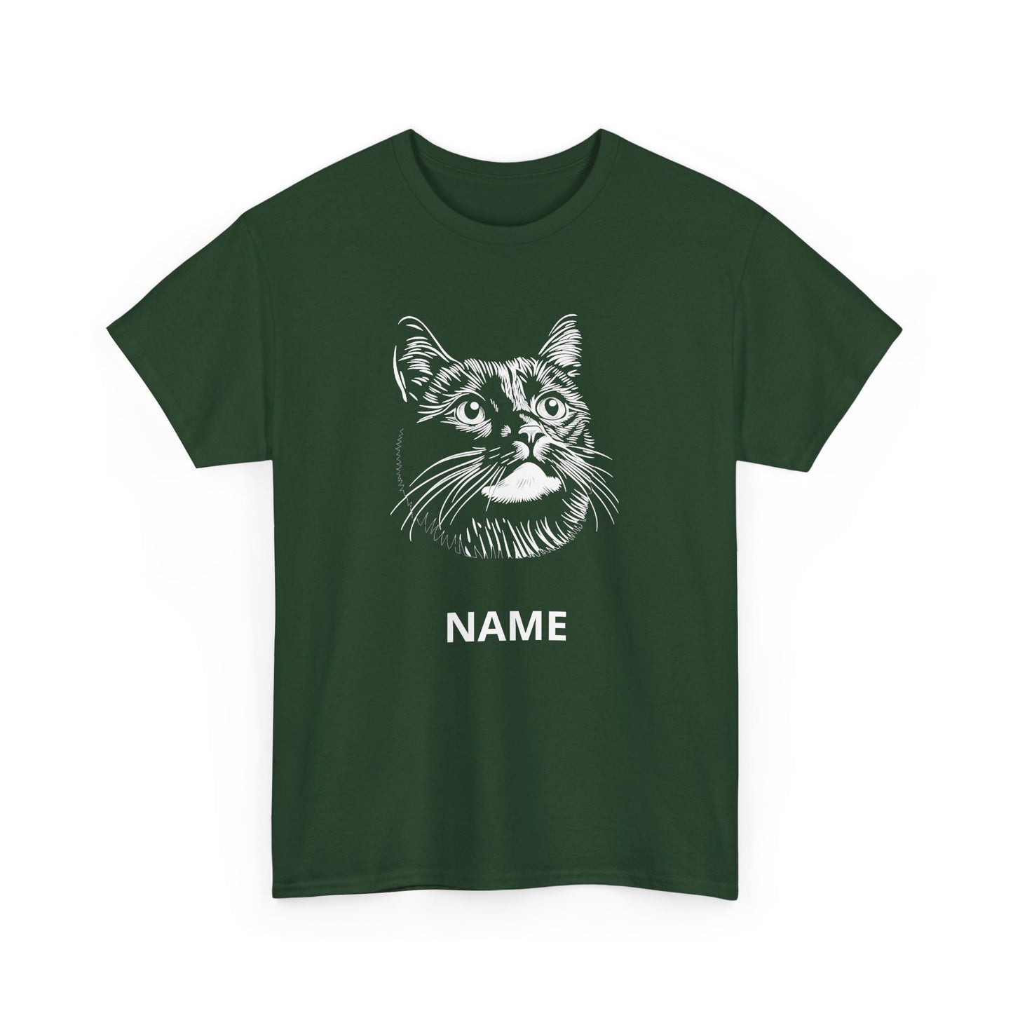 Cat Portrait Tee — Personalized Name Cat Face T‑Shirt