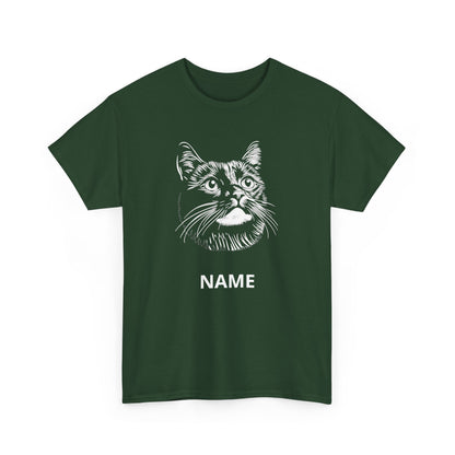 Cat Portrait Tee — Personalized Name Cat Face T‑Shirt