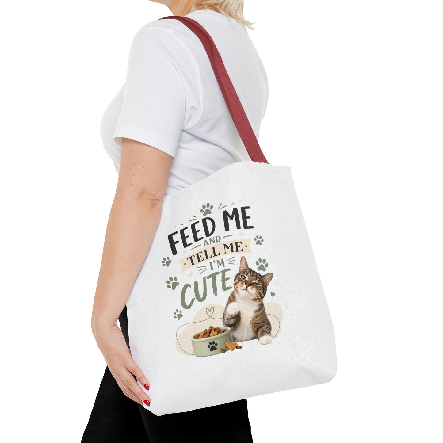 Cat Tote Bag — "Feed Me and Tell Me I'm Cute" Cute Cat Canvas Shopper