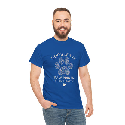 Dog Paw Prints Memorial T-Shirt — "Dogs Leave Paw Prints on Our Hearts"