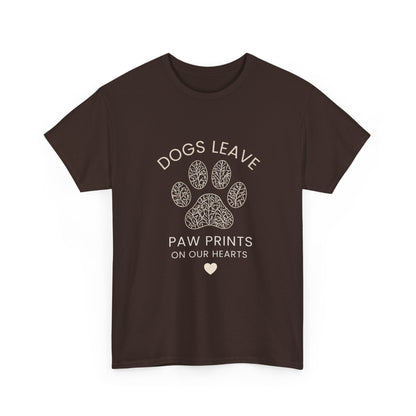 Dog Paw Prints Memorial T-Shirt — "Dogs Leave Paw Prints on Our Hearts"