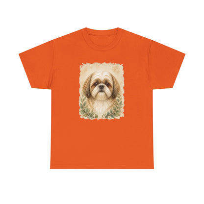 Shih Tzu Portrait Tee - Vintage Floral Dog Lover T-Shirt