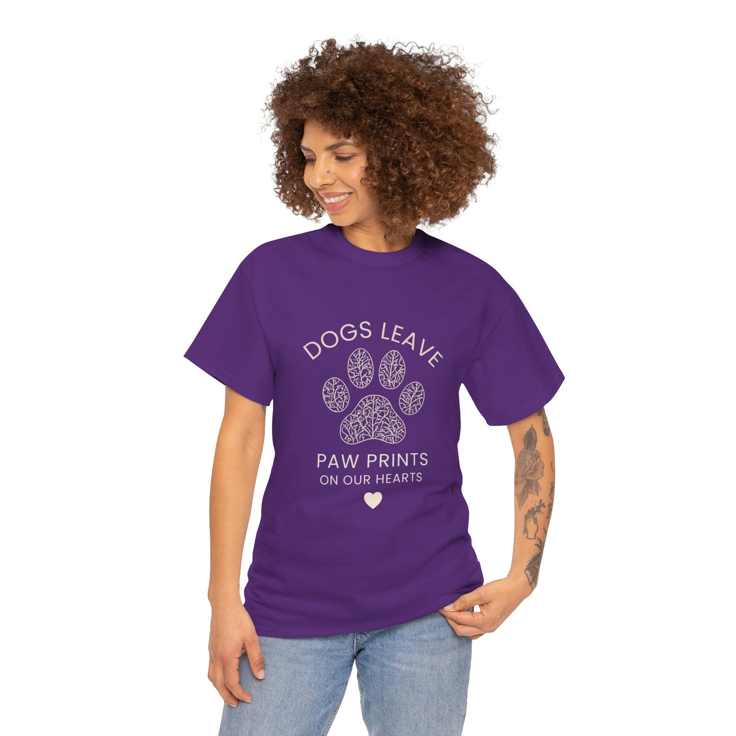 Dog Paw Prints Memorial T-Shirt — "Dogs Leave Paw Prints on Our Hearts"