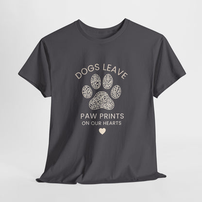 Dog Paw Prints Memorial T-Shirt — "Dogs Leave Paw Prints on Our Hearts"