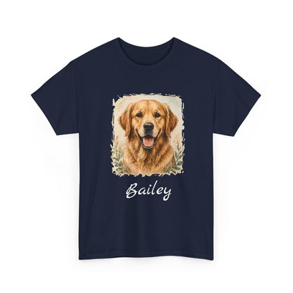 Golden Retriever Portrait Tee — Personalized “Bailey” Dog Photo T‑Shirt