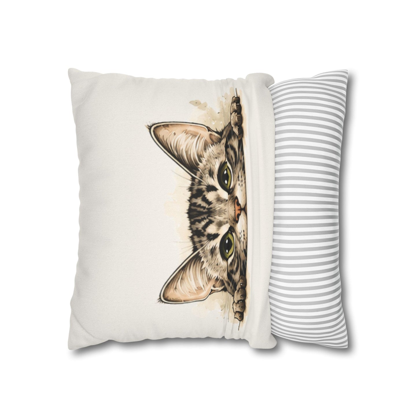 Peekaboo Tabby Cat Pillowcase — Cute Peeking Cat Decorative Throw Pillow Cover