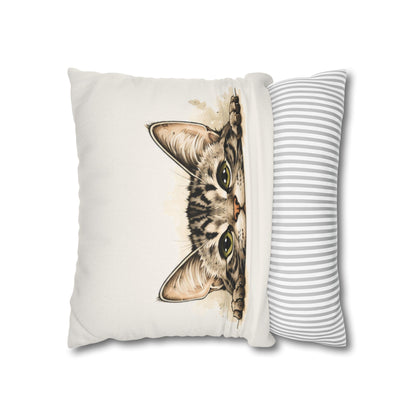 Peekaboo Tabby Cat Pillowcase — Cute Peeking Cat Decorative Throw Pillow Cover