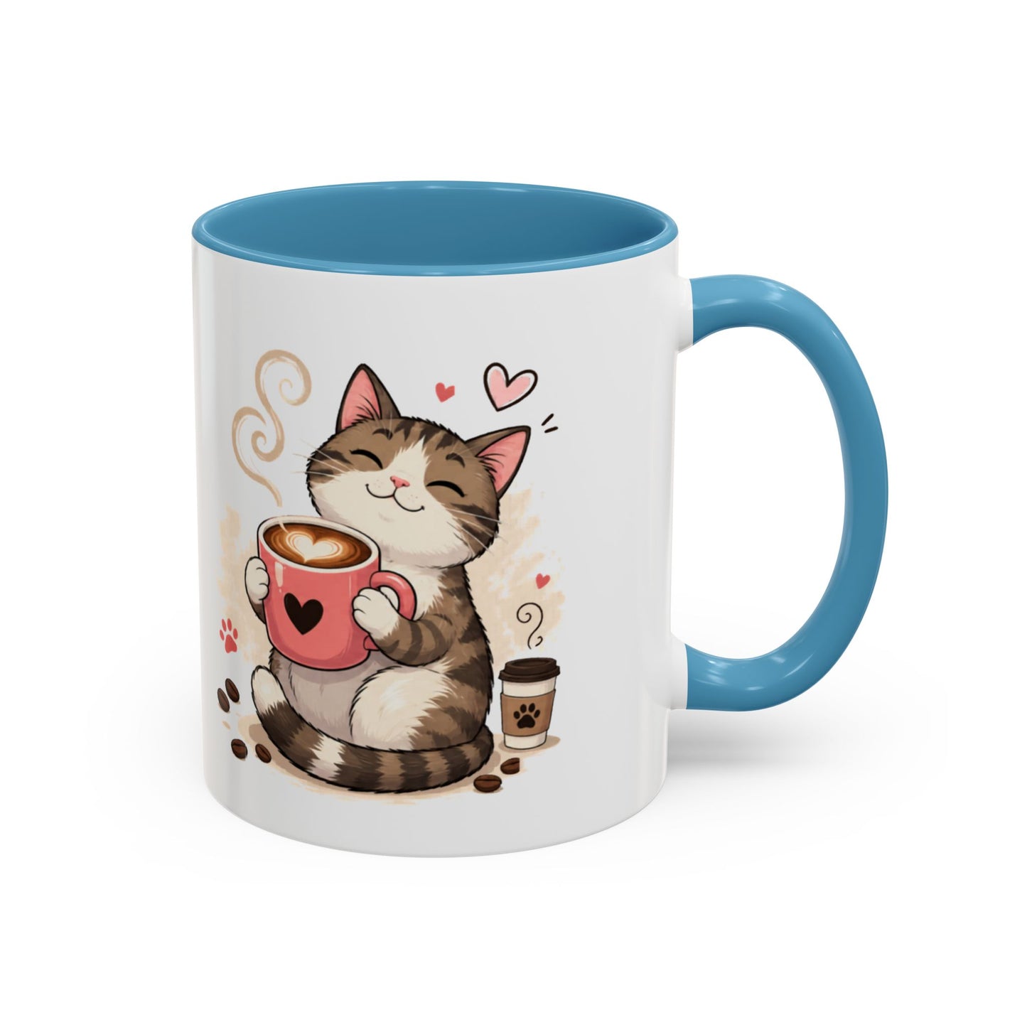 Cat Coffee Mug — "Cat & Coffee" Cute Kitty Design, 11/15oz Accent Ceramic Mug