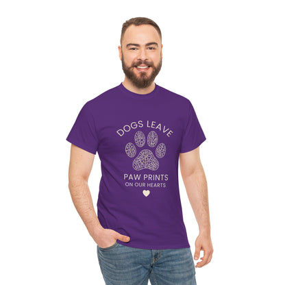 Dog Paw Prints Memorial T-Shirt — "Dogs Leave Paw Prints on Our Hearts"