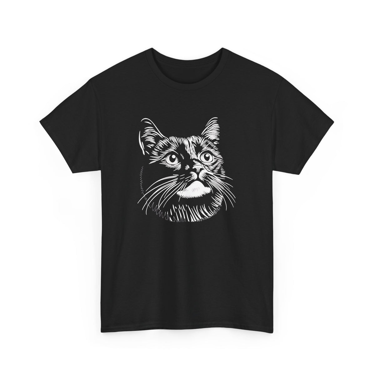 Black Cat Sketch T-Shirt — Minimalist Hand-Drawn Feline Tee