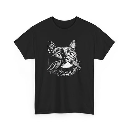 Black Cat Sketch T-Shirt — Minimalist Hand-Drawn Feline Tee