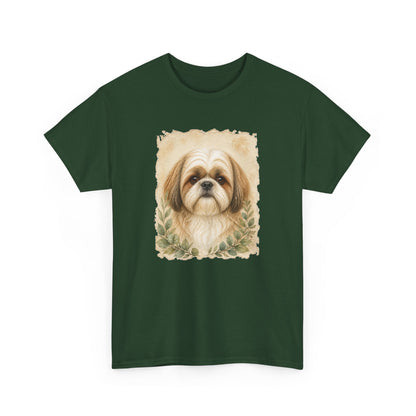 Shih Tzu Portrait Tee - Vintage Floral Dog Lover T-Shirt