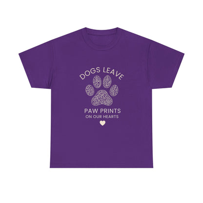 Dog Paw Prints Memorial T-Shirt — "Dogs Leave Paw Prints on Our Hearts"