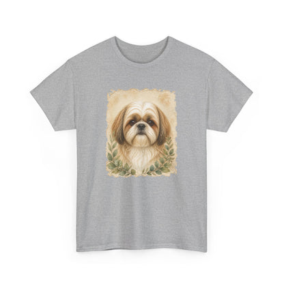 Shih Tzu Portrait Tee - Vintage Floral Dog Lover T-Shirt