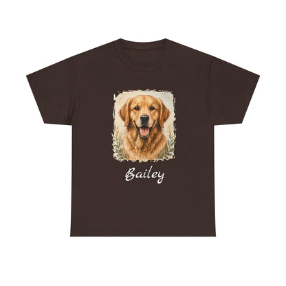 Golden Retriever Portrait Tee — Personalized “Bailey” Dog Photo T‑Shirt