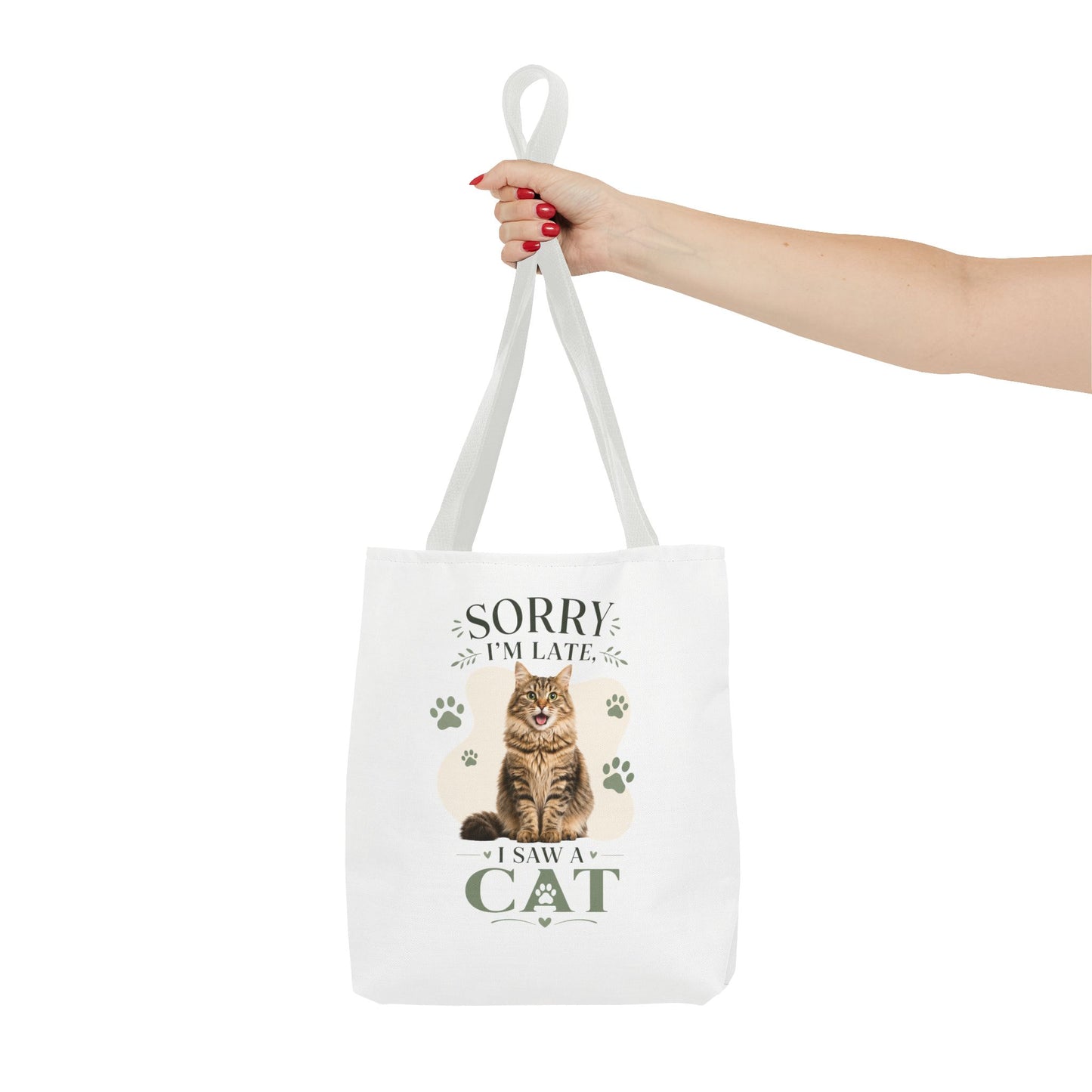 Sorry I’m Late I Saw a Cat Tote Bag – Cute Cat Lover Reusable Bag