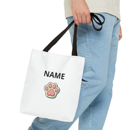 Personalized Cat Paw Tote Bag — Custom Name Cute Kitten Print