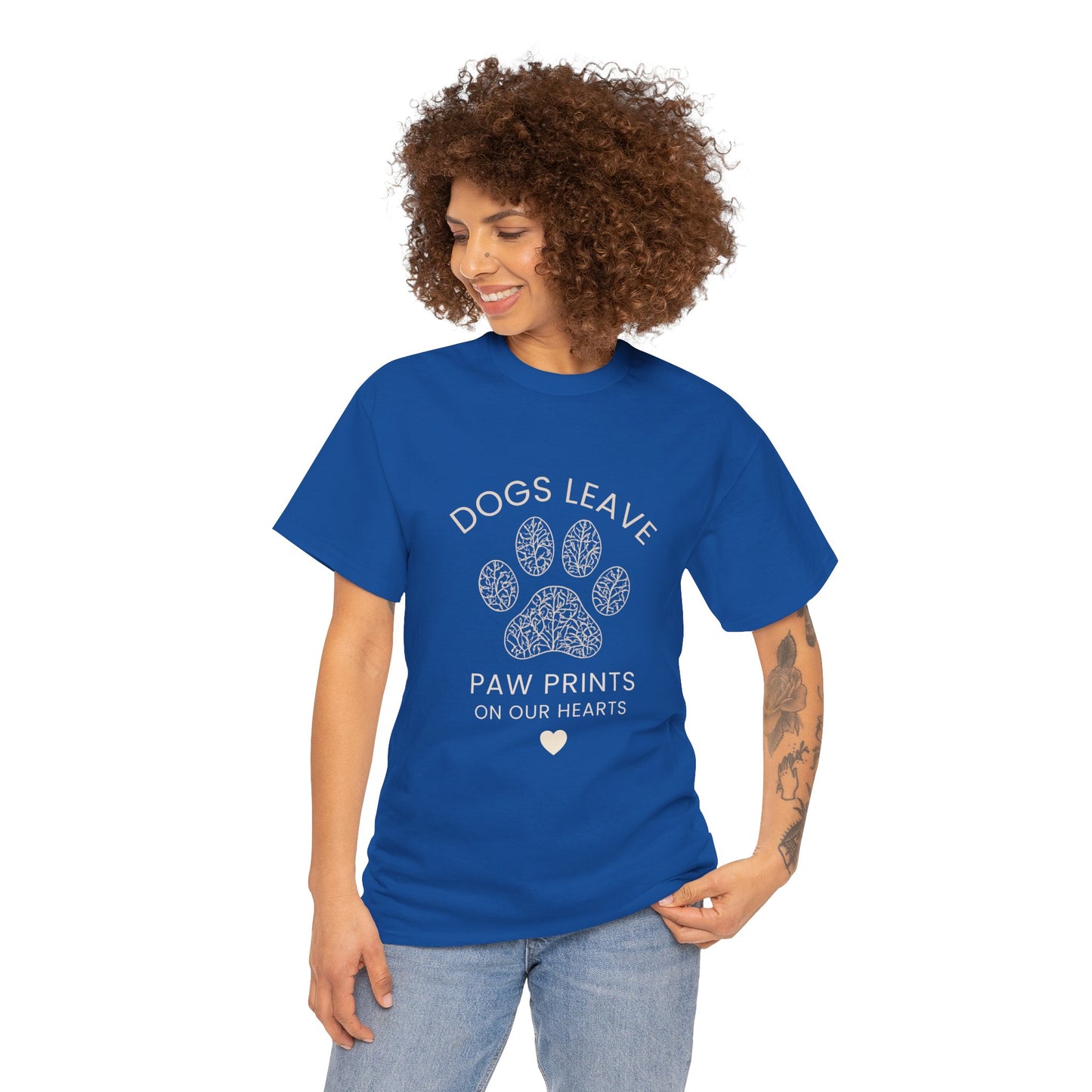 Dog Paw Prints Memorial T-Shirt — "Dogs Leave Paw Prints on Our Hearts"