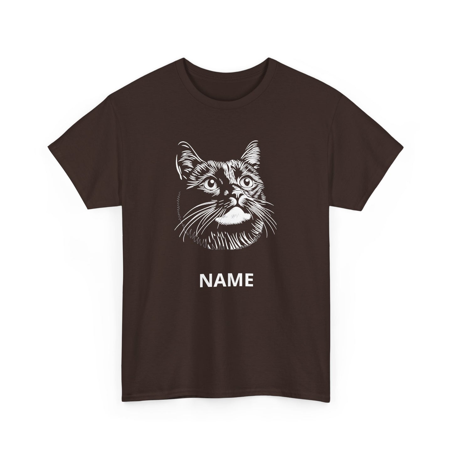 Cat Portrait Tee — Personalized Name Cat Face T‑Shirt
