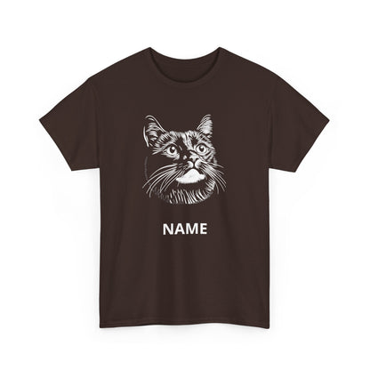 Cat Portrait Tee — Personalized Name Cat Face T‑Shirt