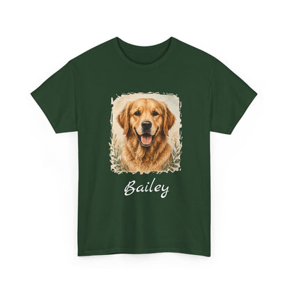Golden Retriever Portrait Tee — Personalized “Bailey” Dog Photo T‑Shirt