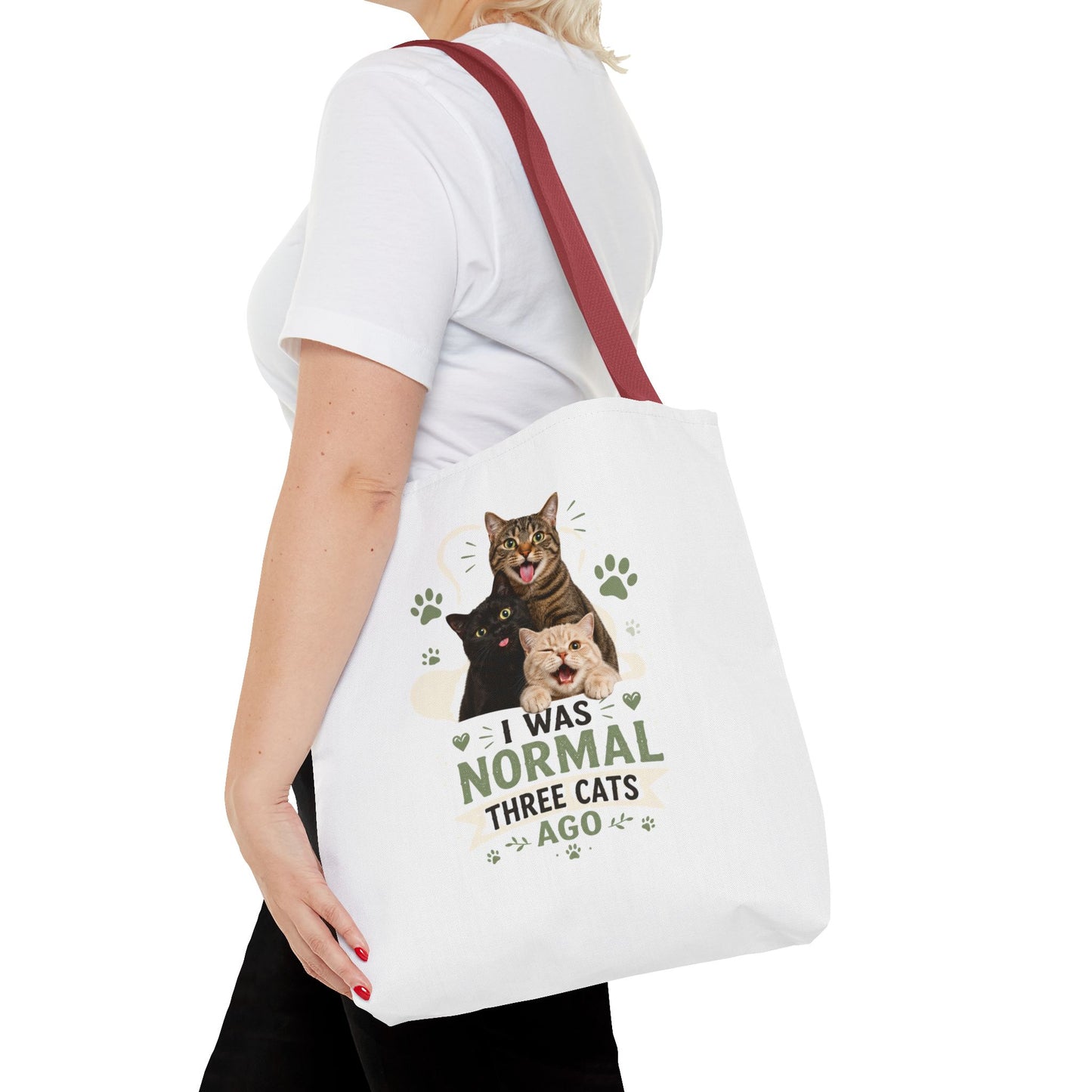 Cat Lover Tote Bag — “I Was Normal Three Cats Ago” Canvas Bag